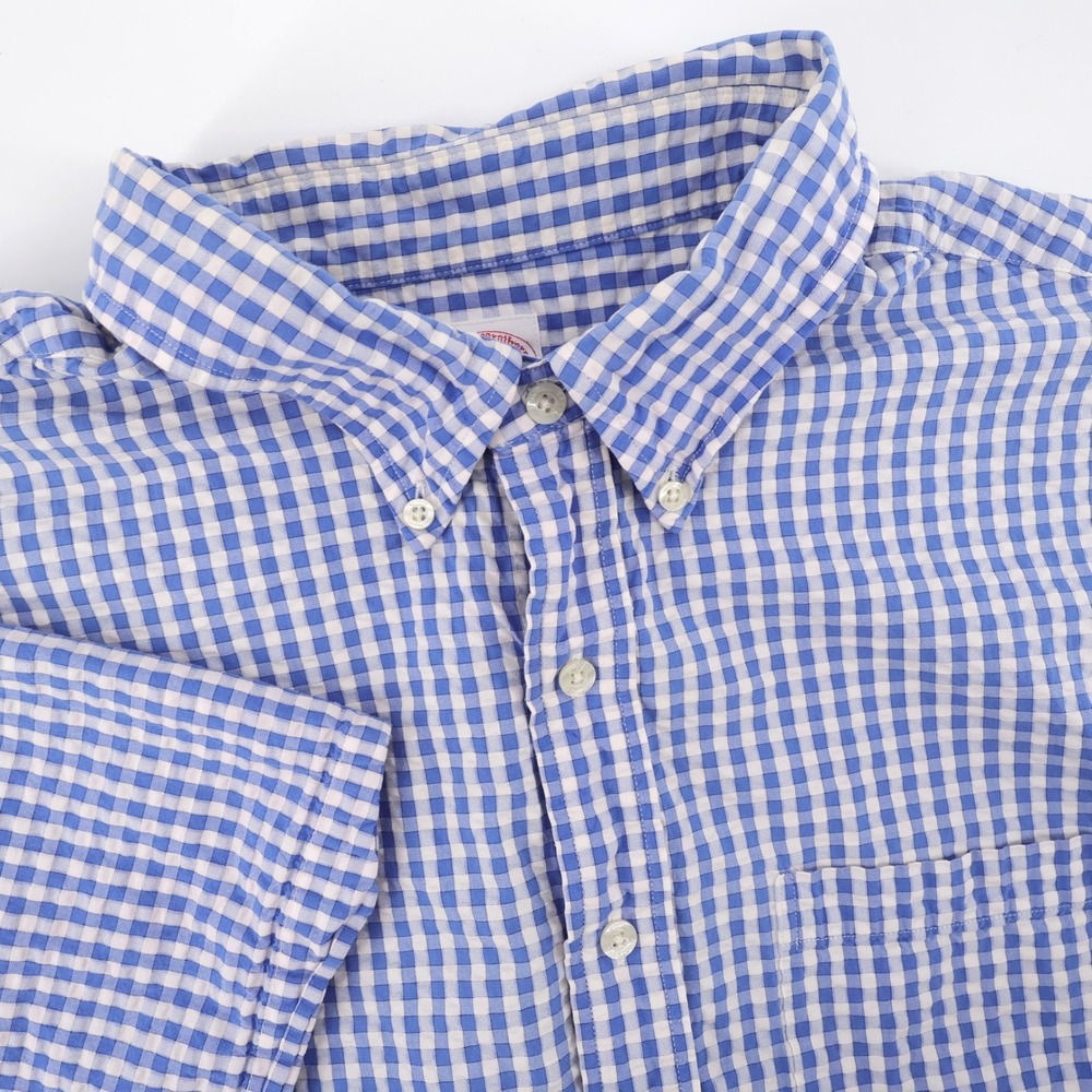 Brooks Brothers Gingham Seersucker Button Down Shirt Blue Short Sleeve Mens XXL
